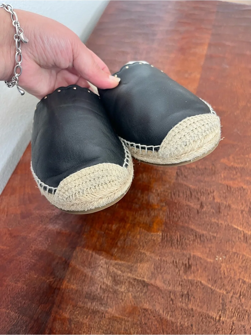 Kate‎ Spade Gardenia Leather Canvas Flat Espadrille Black Tan Preppy Size 10